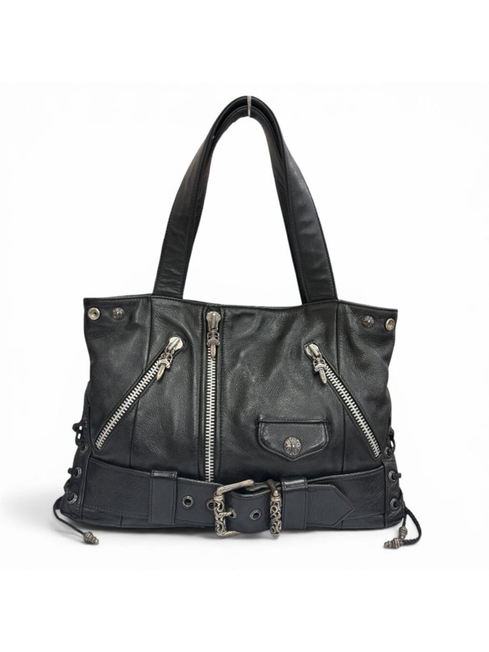 Chrome Hearts JJ Dean Large Rider's Jacket Leather 925 Daga Zip Tote Bag Black